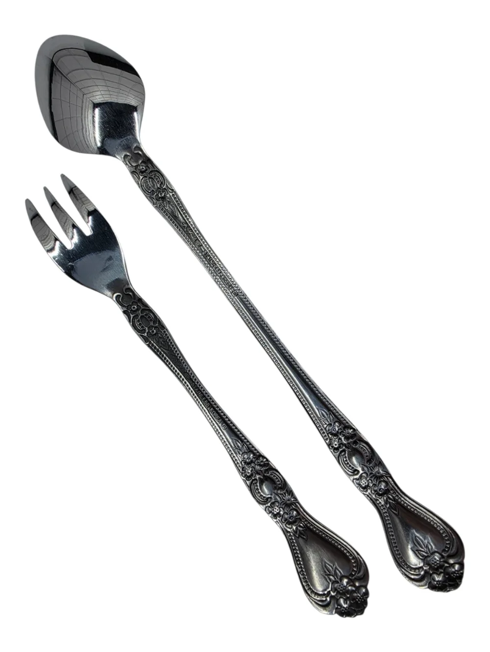 Rogers Precious Rose 24 Pieces Cocktail Forks Iced Tea Spoons Glossy Stainless